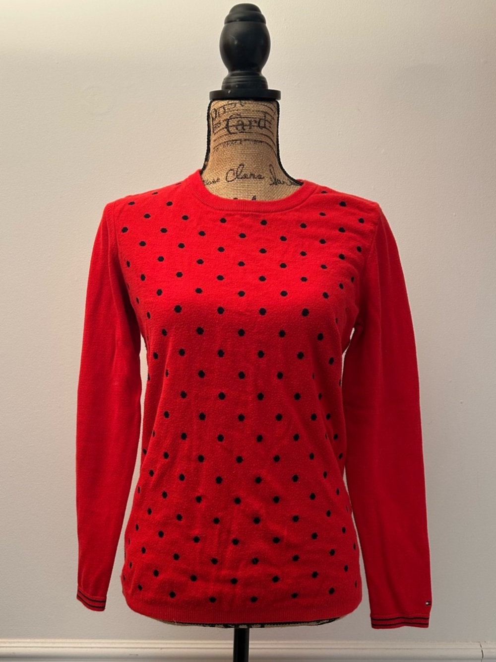 Tommy Hilfiger Polka Dot Crewneck Sweater - Red & Navy Size Medium